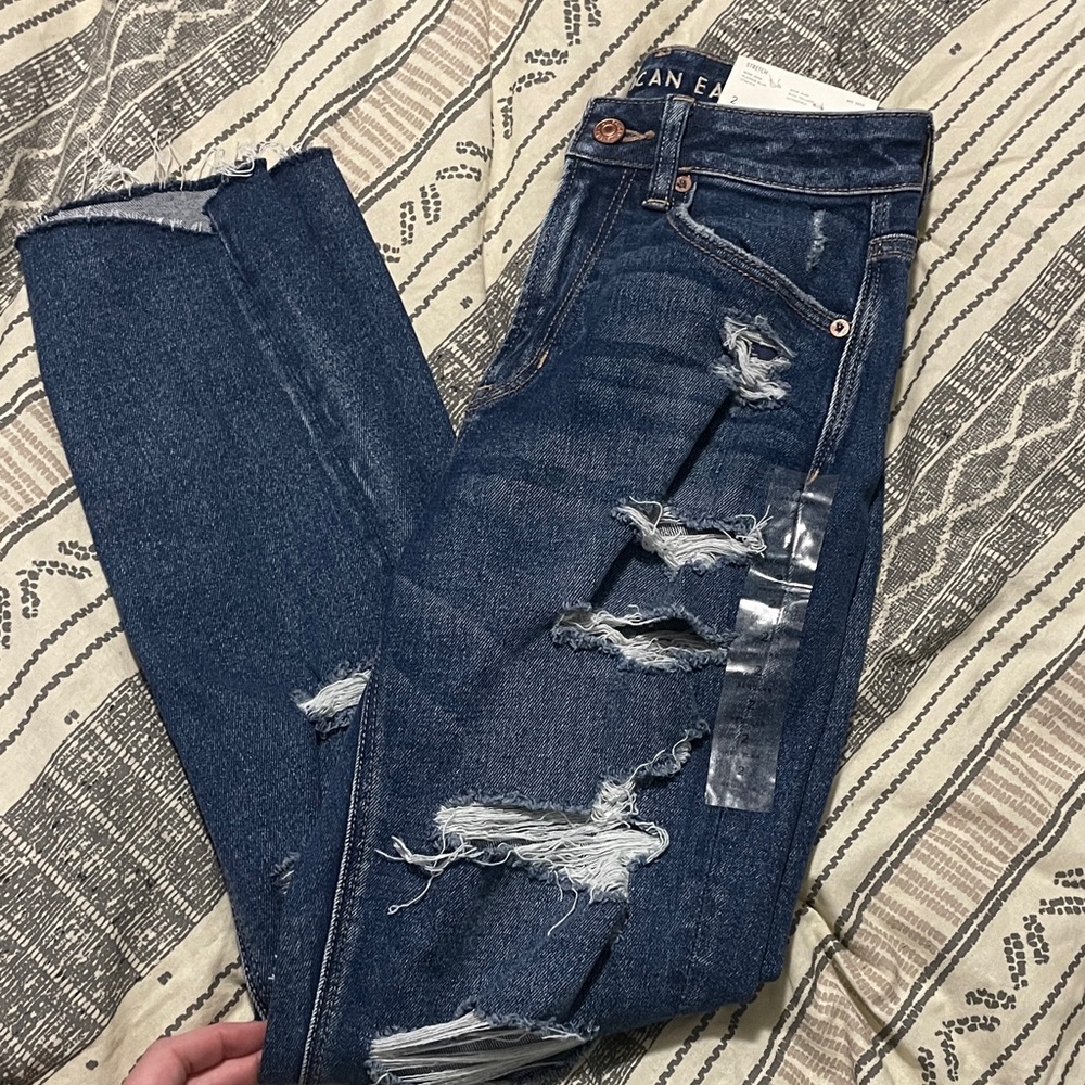 American Eagle Outfitters Women's Ripped Dark Blue Skinny Jeans